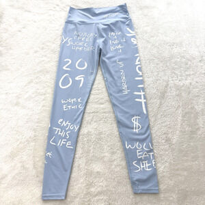 HTFU Womens Analog Graffiti Workout Tights Size Medium Light Blue Compression